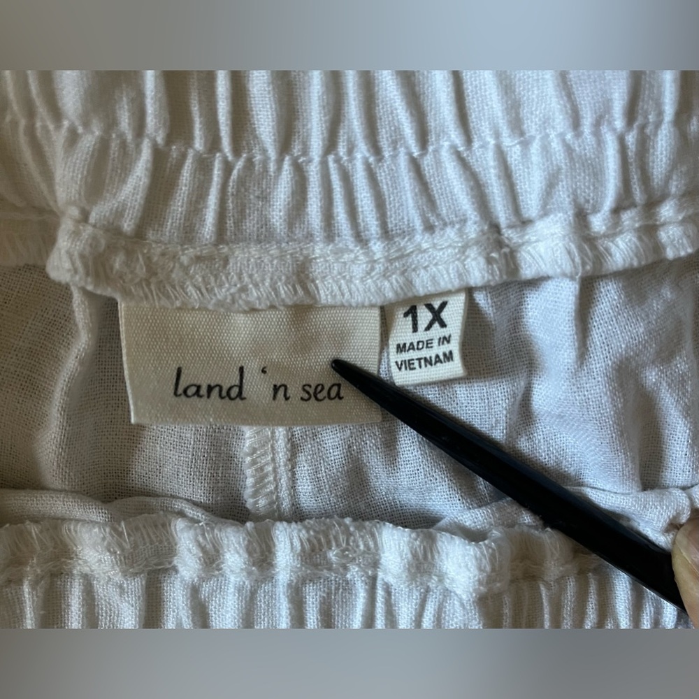 NWT -Land n Sea Linen Blend Wide Crop Pants with Elasticated Waist- White- Sz 1X - Picture 6 of 10